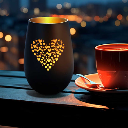 SEO. Deko Windlicht aus Glas mit Gravur - Merci dass es Dich gibt - Beidseitig graviertes Herzmotiv - Schwarz - Gold Linkreich