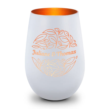 SEO. Deko Windlicht aus Glas mit Gravur - Nature Love - Personalisiert mit Name - Weiß - Bronze Linkreich