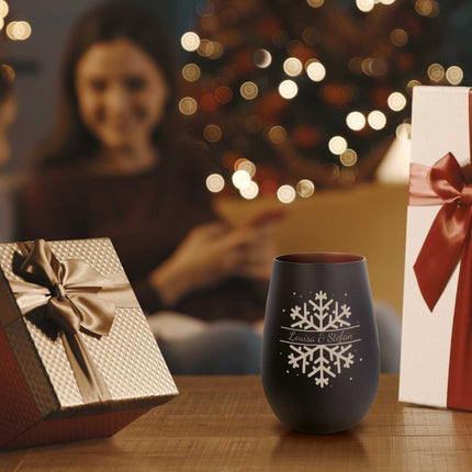 SEO. Deko Windlicht aus Glas mit Gravur - Schneeflocke - Personalisiert mit Namen - Geschenk zu Weihnacht - Schwarz - Bronze Linkreich