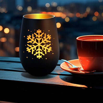 SEO. Deko Windlicht aus Glas mit Gravur - Schneeflocke - Weihnachtsdeko zum Verschenken - Weiß - Gold Linkreich