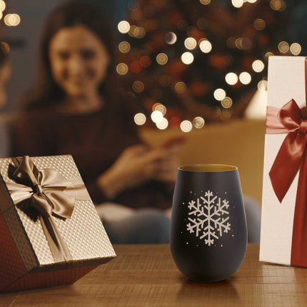 SEO. Deko Windlicht aus Glas mit Gravur - Schneeflocke - Weihnachtsdeko zum Verschenken - Weiß - Gold Linkreich
