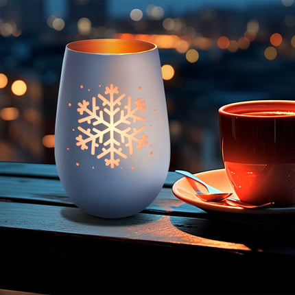SEO. Deko Windlicht aus Glas mit Gravur - Schneeflocke - Weihnachtsdeko zum Verschenken - Weiß - Bronze Linkreich