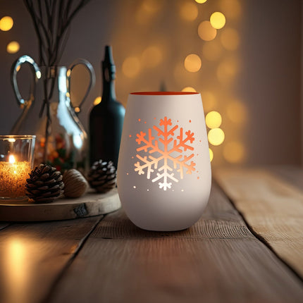 SEO. Deko Windlicht aus Glas mit Gravur - Schneeflocke - Weihnachtsdeko zum Verschenken - Weiß - Bronze Linkreich