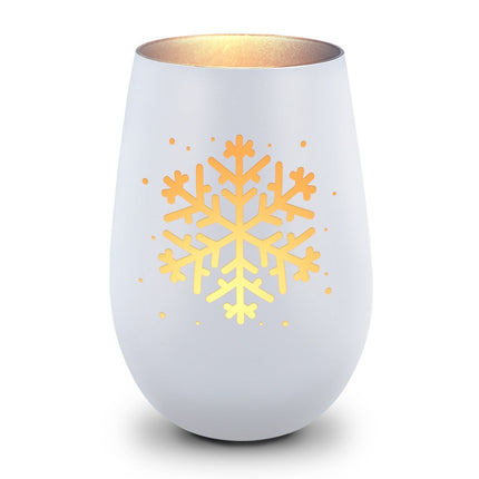 SEO. Deko Windlicht aus Glas mit Gravur - Schneeflocke - Weihnachtsdeko zum Verschenken - Weiß - Gold Linkreich