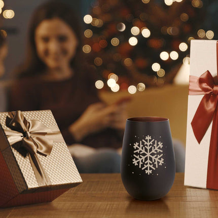 SEO. Deko Windlicht aus Glas mit Gravur - Schneeflocke - Weihnachtsdeko zum Verschenken - Schwarz - Bronze Linkreich