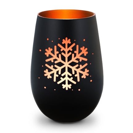 SEO. Deko Windlicht aus Glas mit Gravur - Schneeflocke - Weihnachtsdeko zum Verschenken - Schwarz - Bronze Linkreich
