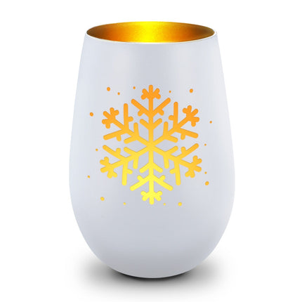 SEO. Deko Windlicht aus Glas mit Gravur - Schneeflocke - Weihnachtsdeko zum Verschenken - Weiß - Bronze Linkreich
