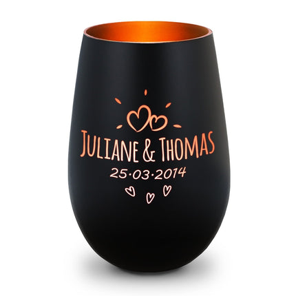 SEO. Deko Windlicht aus Glas mit Gravur - Sunshine - Personalisiert mit Namen & Datum - Schwarz - Bronze Linkreich