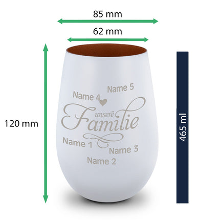 SEO. Deko Windlicht aus Glas mit Gravur - Unsere Familie - Personalisiert mit bis zu fünf Namen - Weiß - Bronze Linkreich