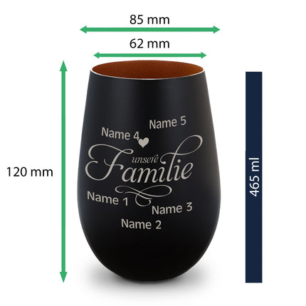 SEO. Deko Windlicht aus Glas mit Gravur - Unsere Familie - Personalisiert mit bis zu fünf Namen - Schwarz - Bronze Linkreich