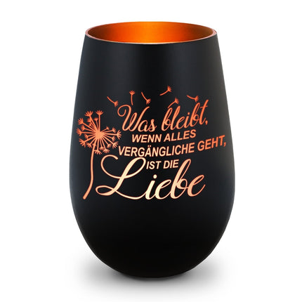 SEO. Deko Windlicht aus Glas mit Gravur - was bleibt, wenn Alles Vergängliche geht - Schwarz - Bronze Linkreich