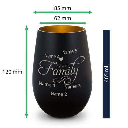 SEO. Deko Windlicht aus Glas mit Gravur - We are Family - Personalisiert mit bis zu fünf Namen - Weiß - Gold Linkreich
