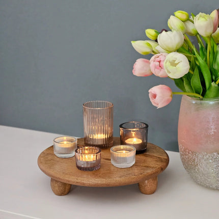 Dekoteller rund auf Füßen Kerzentablett Mangoholz 29 cm Holztablett Blumenhocker Dekorativ (Dekoteller) kaufen bei Linkreich – Jetzt entdecken!