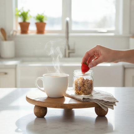 Dekoteller rund auf Füßen Kerzentablett Mangoholz 29 cm Holztablett Blumenhocker Dekorativ (Dekoteller) kaufen bei Linkreich – Jetzt entdecken!