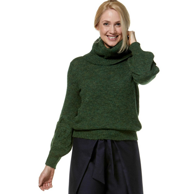 Alpaka Rollkragen Pullover SALOMON – Modischer Crop-Strick mit Applikationen