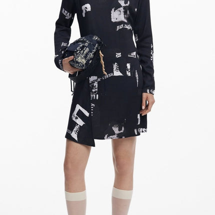 SEO. DESIGUAL Damen Kleid kurz schwarz – Langarm mit Stickerei | soulluna.de - Schwarz Linkreich