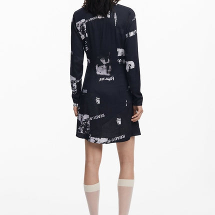 SEO. DESIGUAL Damen Kleid kurz schwarz – Langarm mit Stickerei | soulluna.de - Schwarz Linkreich