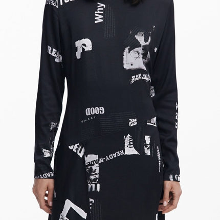 SEO. DESIGUAL Damen Kleid kurz schwarz – Langarm mit Stickerei | soulluna.de - Schwarz Linkreich