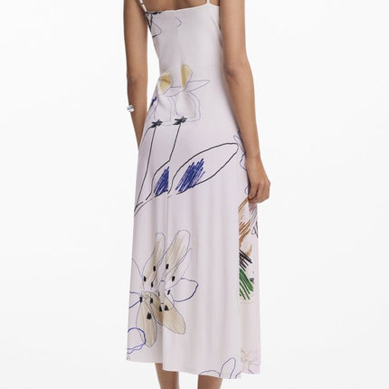 SEO. DESIGUAL Damen Kleid Weiß – Langes Design mit abnehmbaren Herzärmern | soulluna.de - Schwarz Linkreich