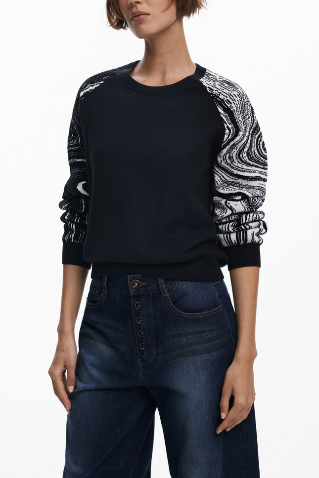 SEO. DESIGUAL Damen Pullover schwarz – Langärmlig mit kontrastierenden Details | soulluna.de - Schwarz Linkreich