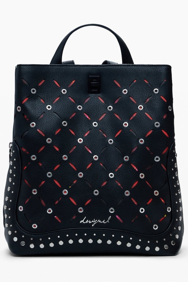 SEO. DESIGUAL Damen Rucksack Schwarz – Stilvoller Mini - Rucksack mit Nietendetails für Herbst/Winter - Schwarz Linkreich
