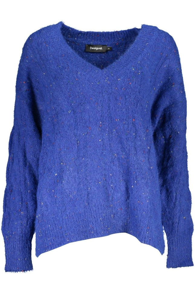 SEO. DESIGUAL Damenpullover blau – V-Ausschnitt mit Kontrastdetails für Herbst/Winter - Blau Linkreich
