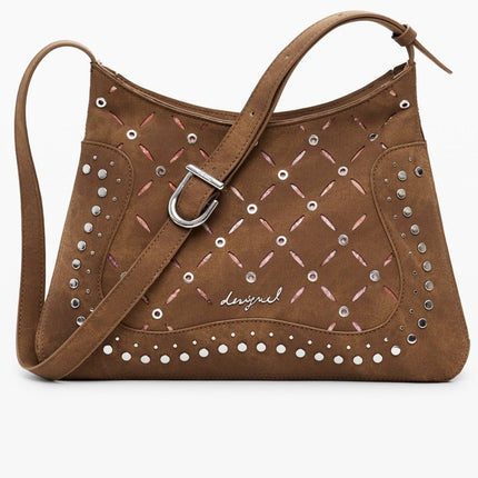SEO. DESIGUAL Damentasche Braun – Verstellbare Schultertasche mit Nieten - Details für Damen - Braun Linkreich