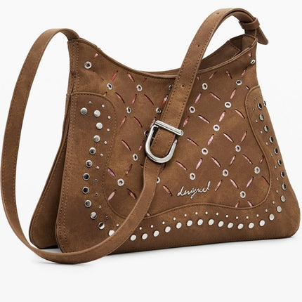 SEO. DESIGUAL Damentasche Braun – Verstellbare Schultertasche mit Nieten - Details für Damen - Braun Linkreich