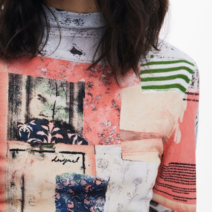 SEO. DESIGUAL Pullover Damen – Rosa gemustertes Langarmshirt mit Rollkragen | soulluna.de - Rosa Linkreich