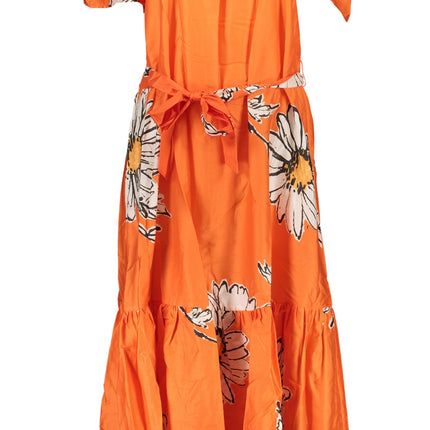DESIGUAL Damen Kleid Orange – Langes Sommerkleid mit abnehmbarem Hüftgürtel