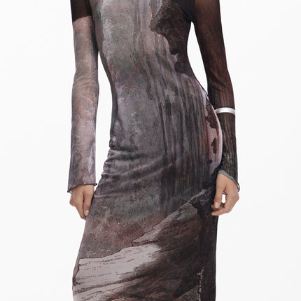 DESIGUAL Damen Kleid Braun Lang – Elegantes Winterkleid mit Rundhalsausschnitt
