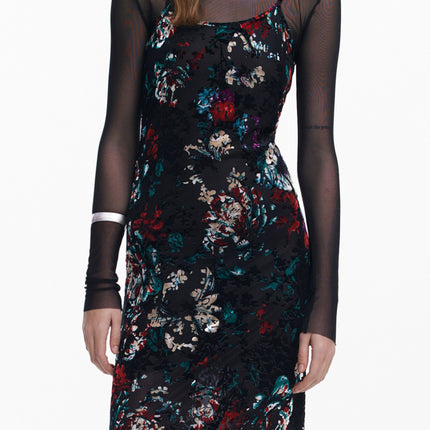 Desigual langes Damenkleid schwarz – Gemustertes Abendkleid mit Unterhose