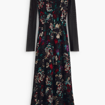 Desigual langes Damenkleid schwarz – Gemustertes Abendkleid mit Unterhose