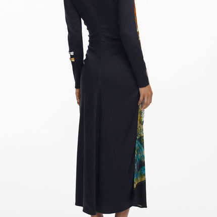 DESIGUAL Langes Schwarzes Damenkleid – Elegantes Abendkleid mit Kontrastdetails