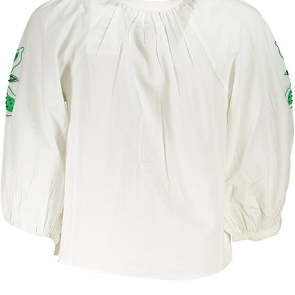DESIGUAL Damen Langarmhemd Weiß – Kontrastdetails & Druck | soulluna.de