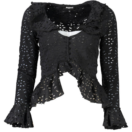 DESIGUAL Langarmshirt Damen Schwarz – Elastische Bluse mit V-Ausschnitt für Frühjahr/Sommer
