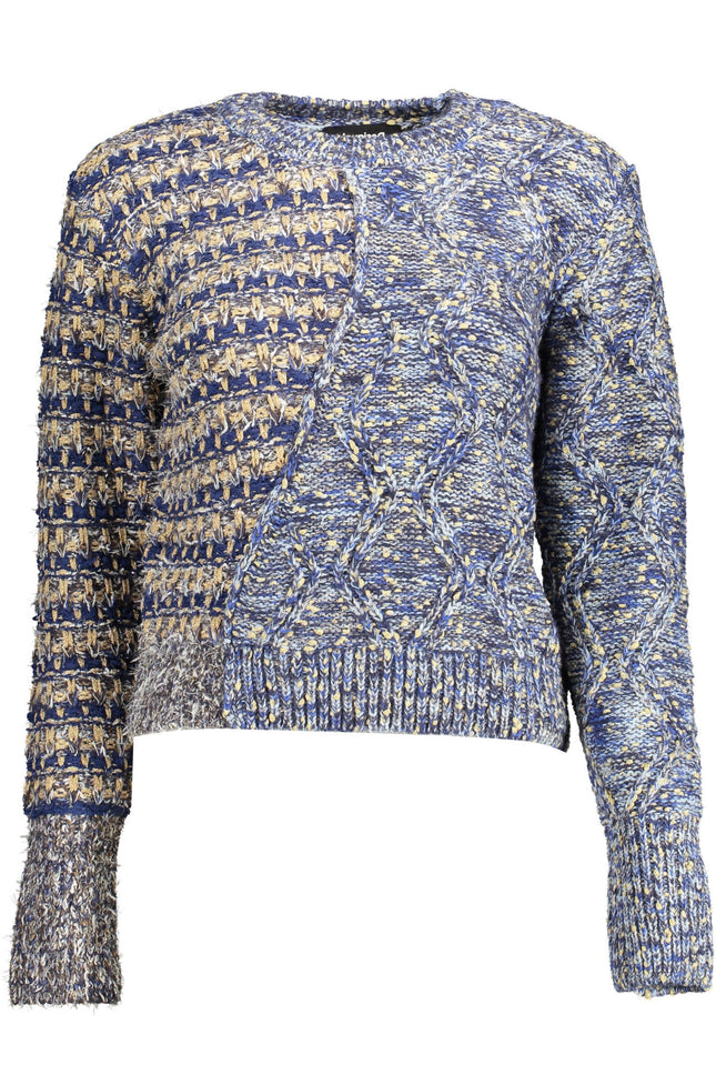DESIGUAL Pullover Damen – Blauer Langarm-Pullover mit Kontrastdetails für Herbst/Winter