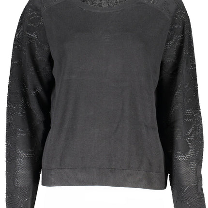 DESIGUAL Damenpullover schwarz – Langärmliger Rundhals-Pullover mit Kontrastdetails
