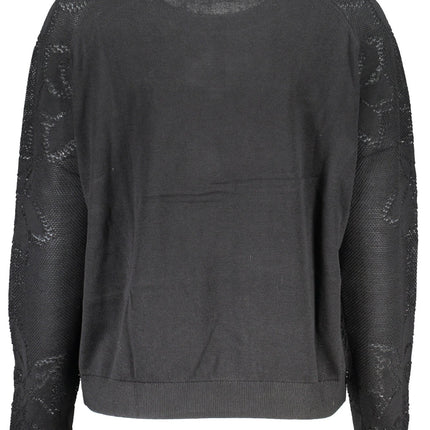 DESIGUAL Damenpullover schwarz – Langärmliger Rundhals-Pullover mit Kontrastdetails