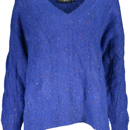 DESIGUAL Damenpullover blau – V-Ausschnitt mit Kontrastdetails für Herbst/Winter