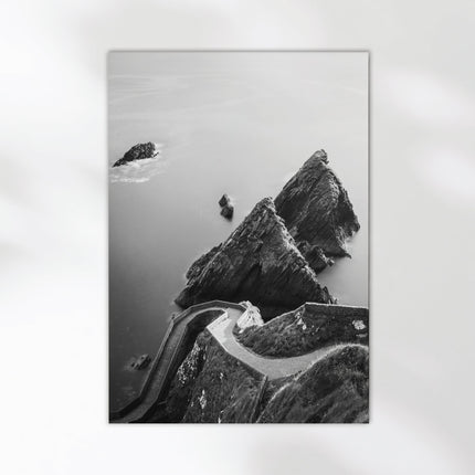 Dunquin Pier Wall Art Print – Black and White Coastal Landscape