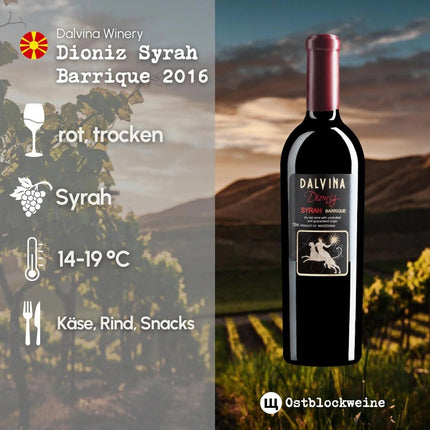 SEO. Dioniz Syrah Barrique 2016 - Rotwein trocken aus Nordmazedonien - Linkreich