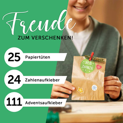 SEO. DIY Adventskalender zum Befüllen 25 Kraftpapiertüten + Zahlen & Sticker - Linkreich
