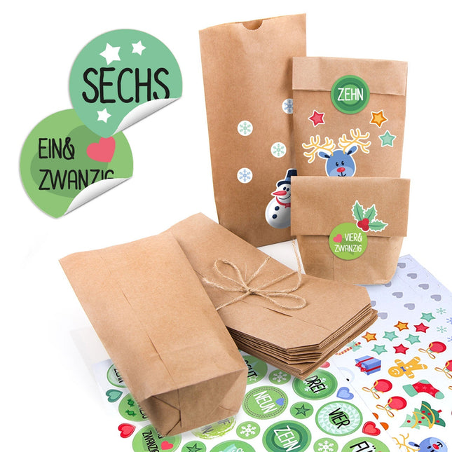 SEO. DIY Adventskalender zum Befüllen 25 Kraftpapiertüten + Zahlen & Sticker - Linkreich
