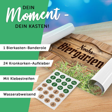 SEO. DIY Bierkasten Banderole mit 24 Deckelaufklebern - Biergarten Motiv - Linkreich