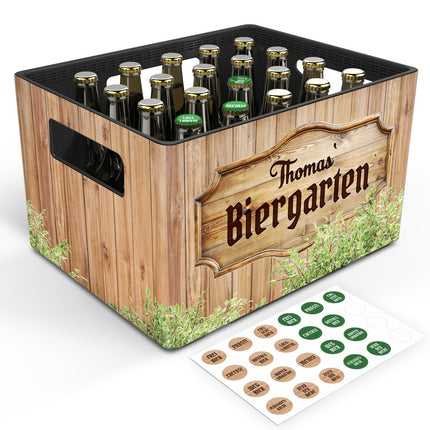 SEO. DIY Bierkasten Banderole mit 24 Deckelaufklebern - Biergarten Motiv - Linkreich