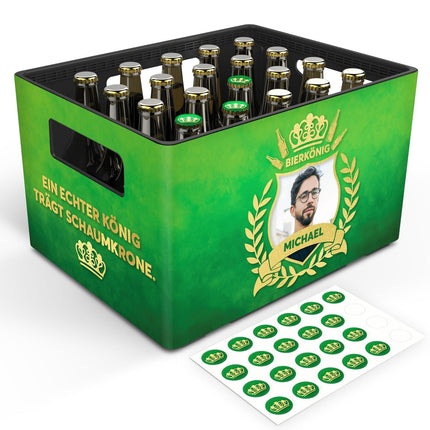 SEO. DIY Bierkasten Banderole mit 24 Deckelaufklebern - Bierkönig - Grün Linkreich