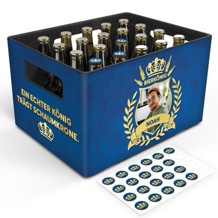 SEO. DIY Bierkasten Banderole mit 24 Deckelaufklebern - Bierkönig - Blau Linkreich