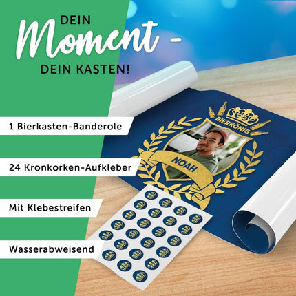 SEO. DIY Bierkasten Banderole mit 24 Deckelaufklebern - Bierkönig - Blau Linkreich