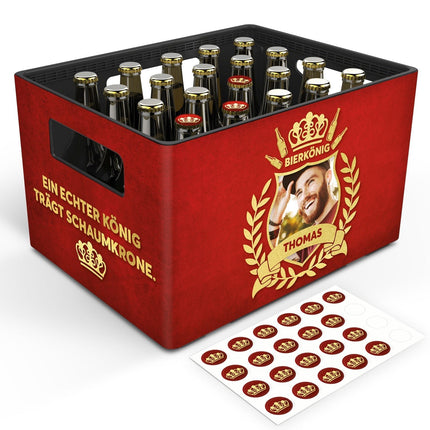 SEO. DIY Bierkasten Banderole mit 24 Deckelaufklebern - Bierkönig - Rot Linkreich